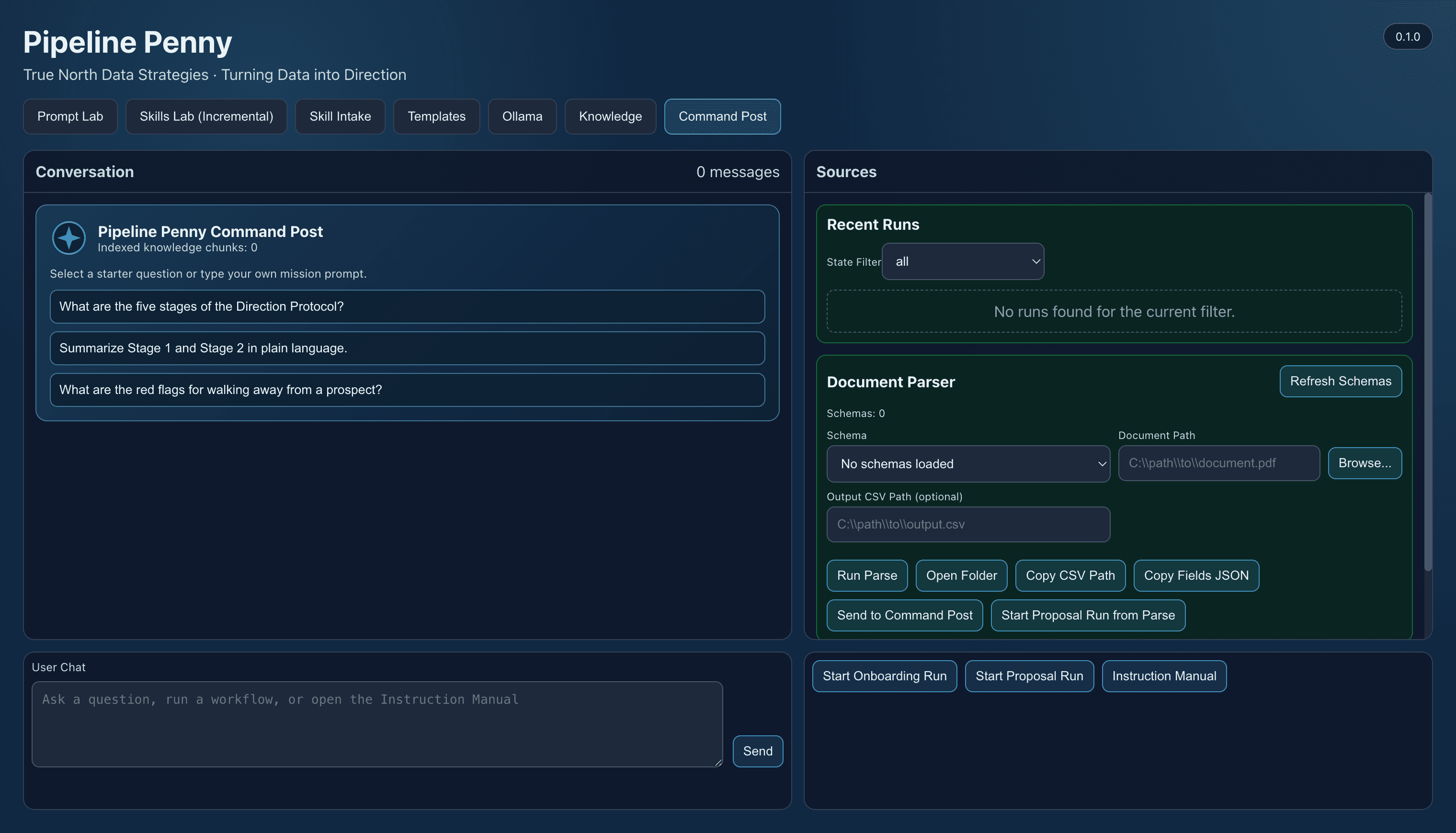 PipelineX Command Post interface screenshot
